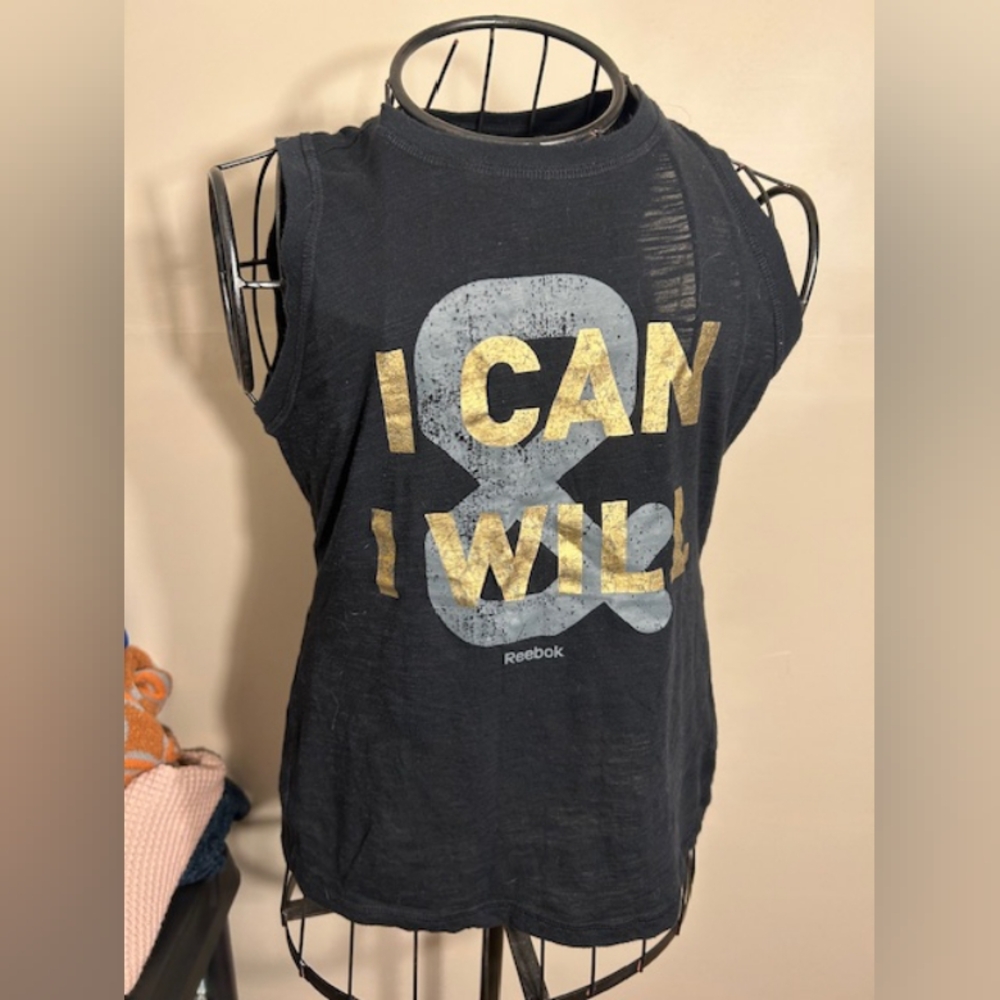 Size small black tank top womens athletic work out shirt graphic  tee t